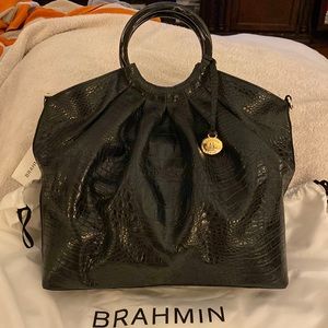 NWT Brahmin Croco Leather Black Renata Barlow Top Handle Market Tote